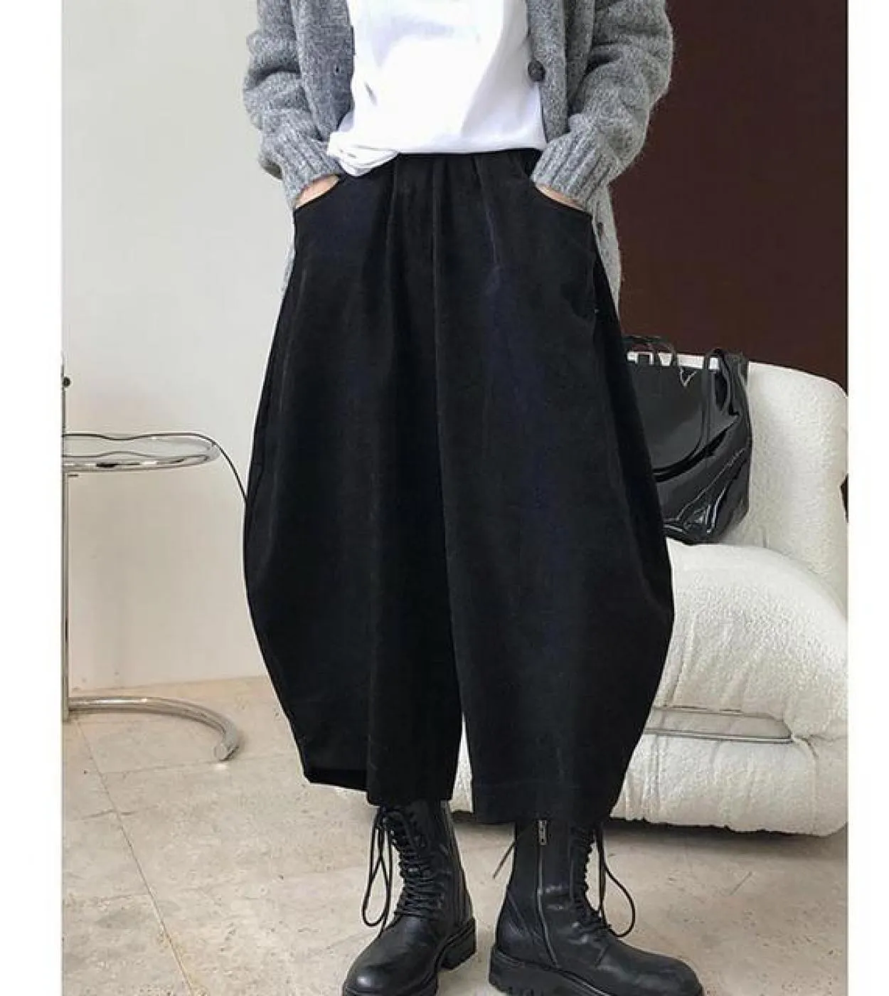 2022 Primavera Autunno New Arts Style Donna Elastico in vita Pantaloni larghi alla caviglia Tutti abbinati Casual Solid Pantalon