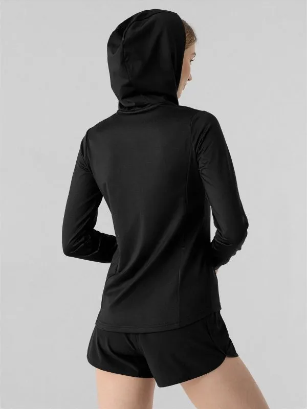 4F WOMEN’S FUNCTIONAL SWEATSHIRT Deep Black felpa tecnica allenamento zip lunga e cappuccio