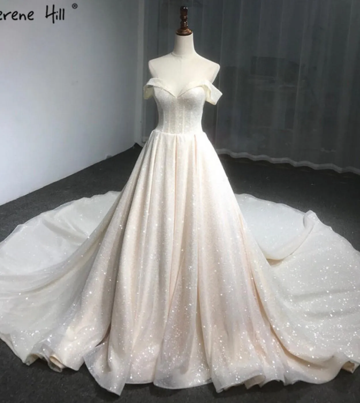 Abiti da sposa scintillanti di fascia alta di lusso con spalle scoperte Abito da sposa vintage di nuova moda Immagine reale Abit