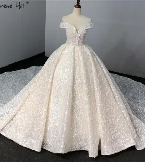 Abiti da sposa senza maniche vintage di lusso avorio con paillettes scintillanti e spalle scoperte abito da sposa Ha2317 matrimo