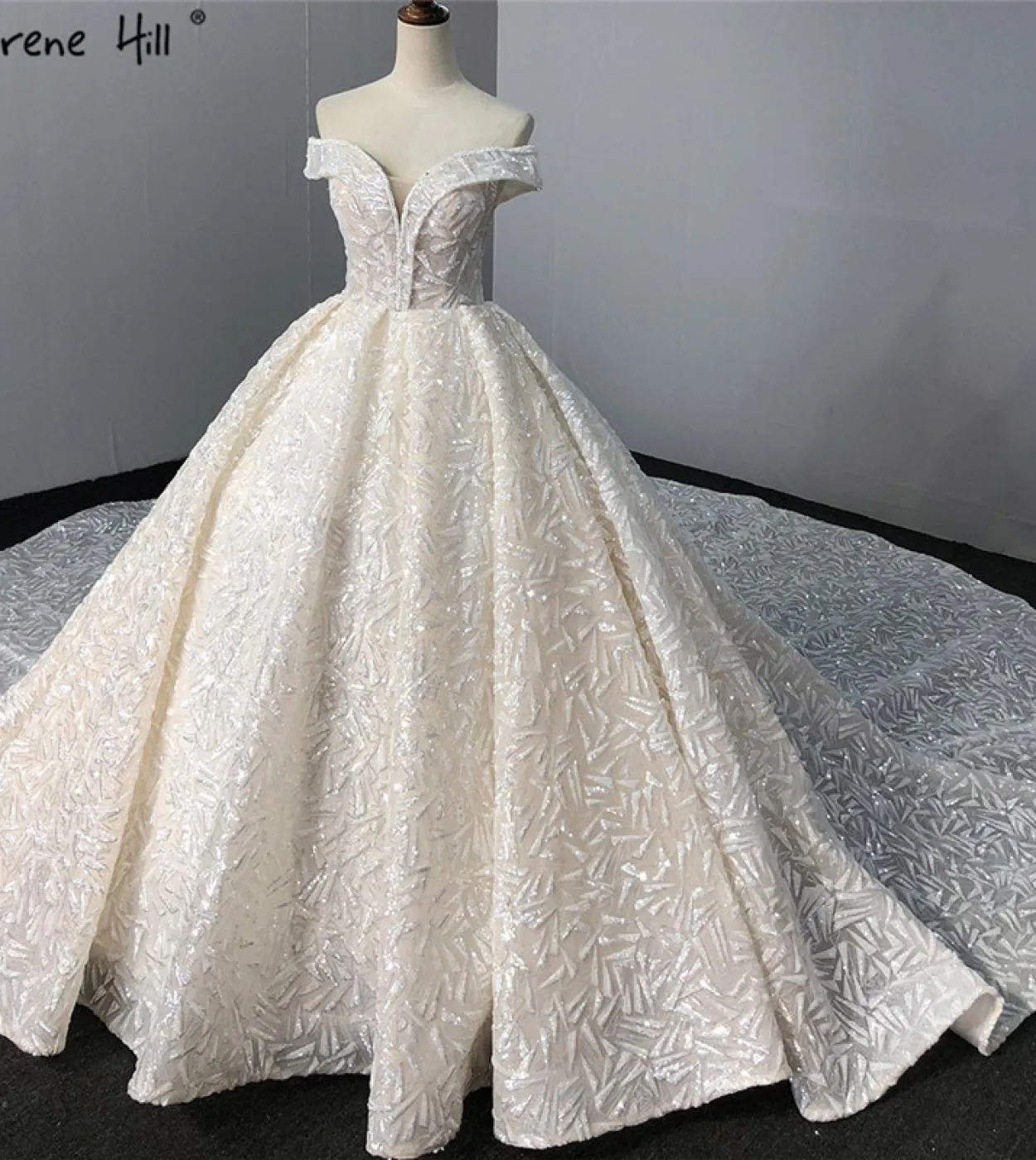 Abiti da sposa senza maniche vintage di lusso avorio con paillettes scintillanti e spalle scoperte abito da sposa Ha2317 matrimo