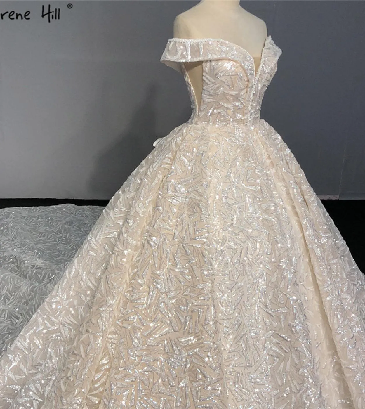 Abiti da sposa senza maniche vintage di lusso avorio con paillettes scintillanti e spalle scoperte abito da sposa Ha2317 matrimo