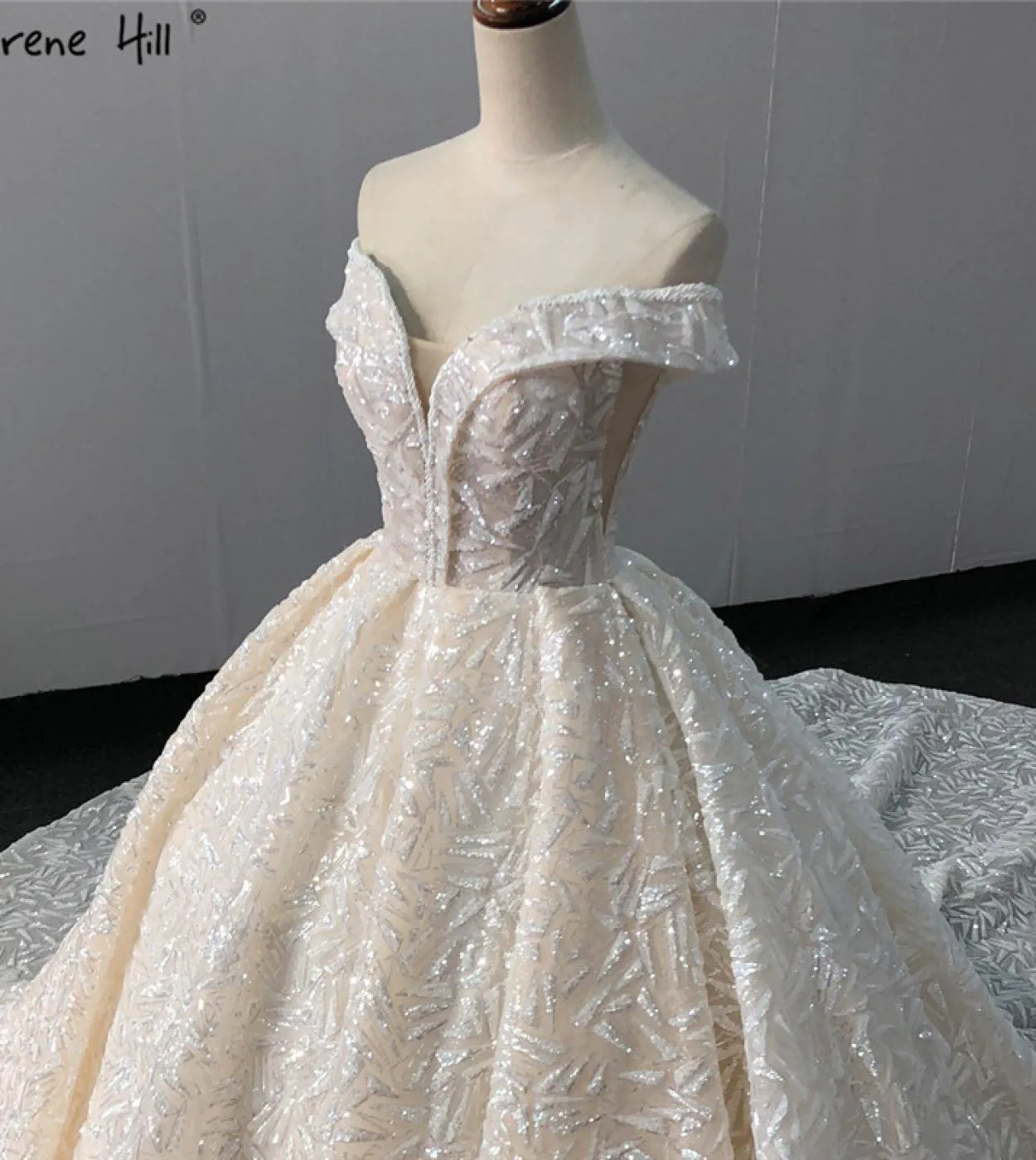 Abiti da sposa senza maniche vintage di lusso avorio con paillettes scintillanti e spalle scoperte abito da sposa Ha2317 matrimo