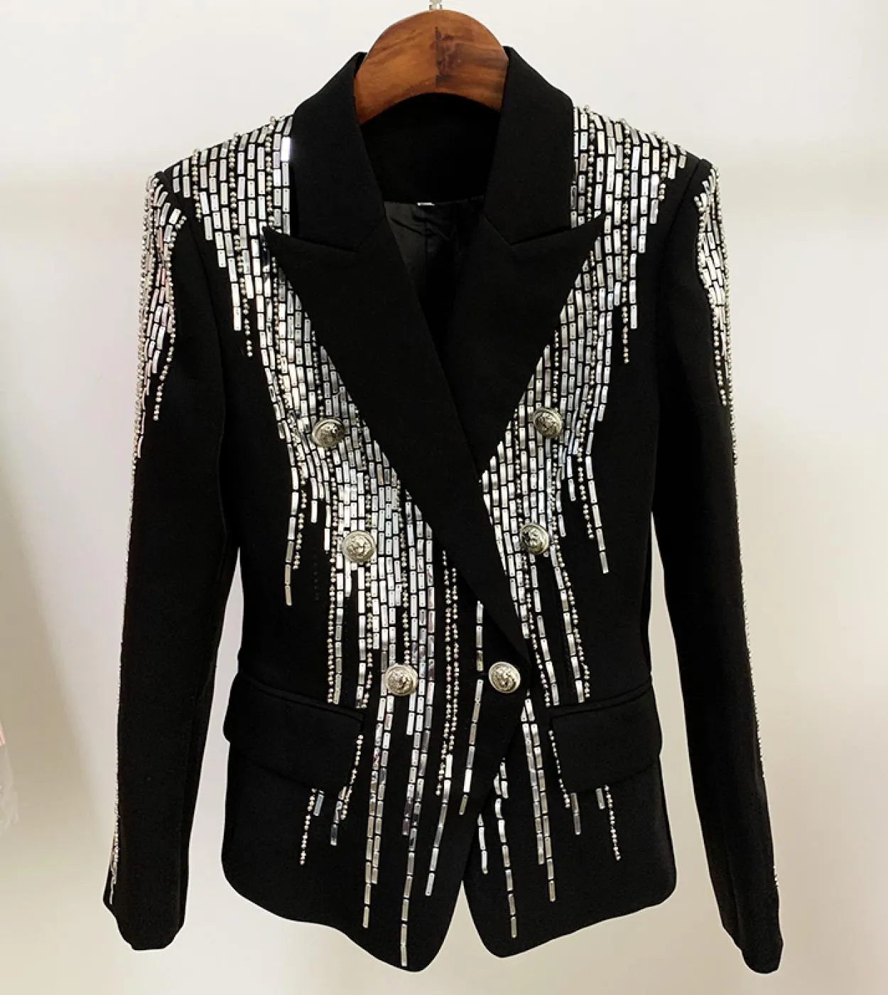 Alta qualità 2023 New Fashion Designer Blazer Womens Slim Fit doppio petto Lussuoso Stunning Metallic Beaded Ja