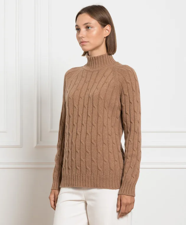 Babe Pay Pls Maglione marrone realizzato in cashmere con motivo strutturato MD9701305341TR