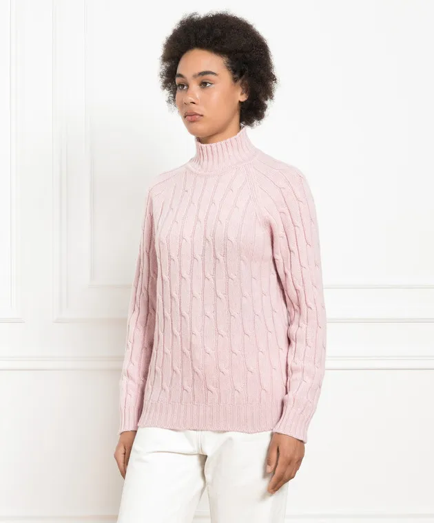 Babe Pay Pls Maglione rosa realizzato in cashmere con motivo strutturato MD9701305341TR