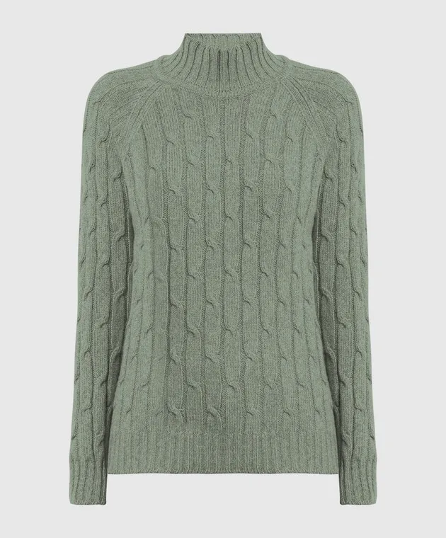 Babe Pay Pls Maglione verde realizzato in cashmere con motivo strutturato MD9701305341TR