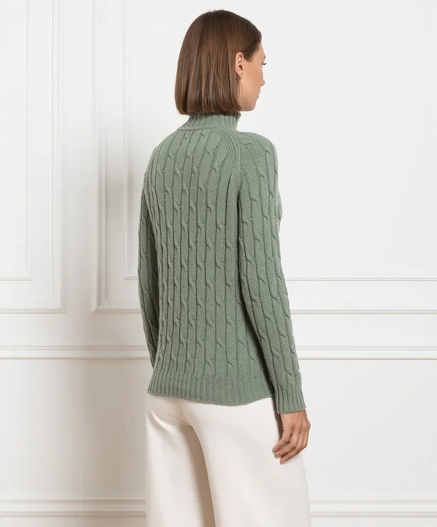 Babe Pay Pls Maglione verde realizzato in cashmere con motivo strutturato MD9701305341TR