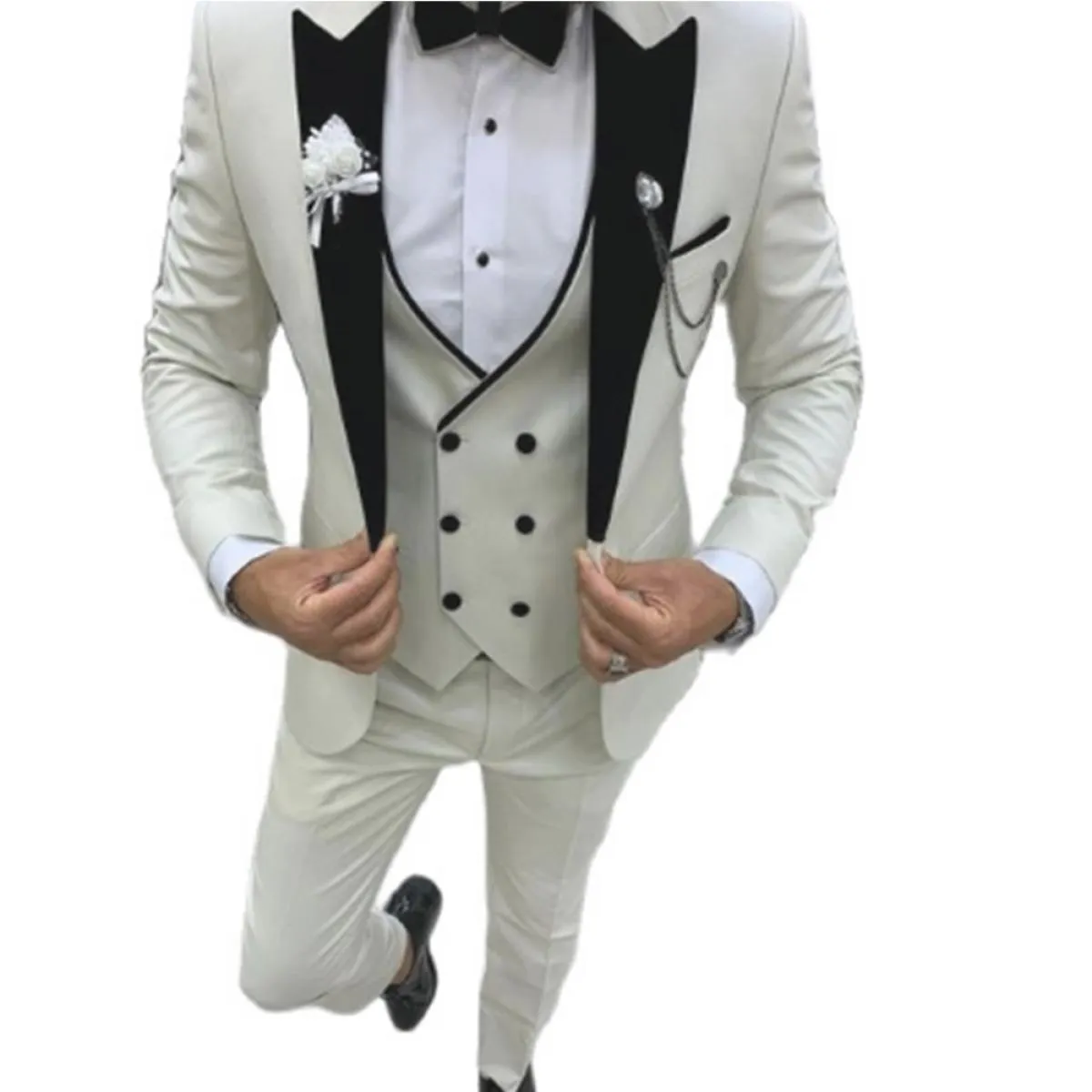 Blazer Set Ultimi disegni Abito da uomo Blazer avorio Gilet Pantaloni Custom Made Abiti da sposa uomo Sposo Smoking Sposo 3 Pie