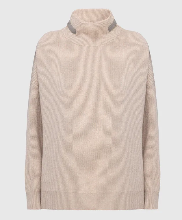 Brunello Cucinelli Maglione beige in cashmere con catene M12179414P