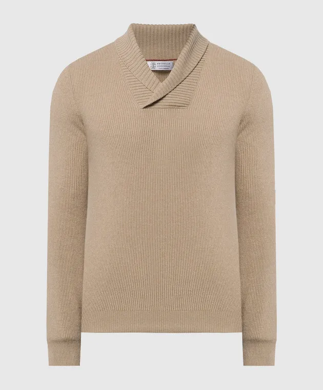 Brunello Cucinelli Maglione beige in lana, cashmere e seta M3629508