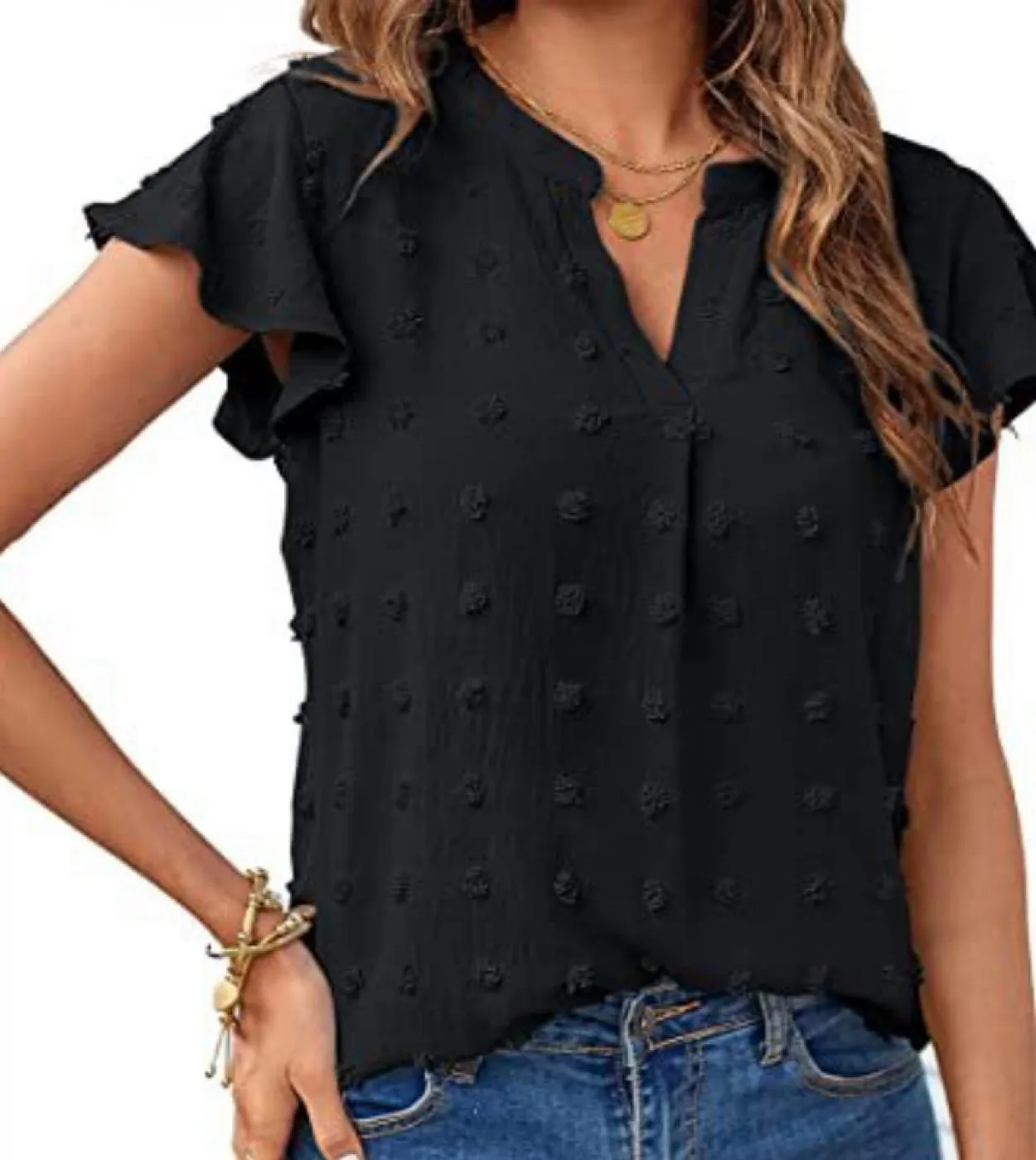 Camicetta elegante con volant estivo scollo a V manica corta in chiffon camicia da donna Office Lady Top 2023 abiti tinta unita