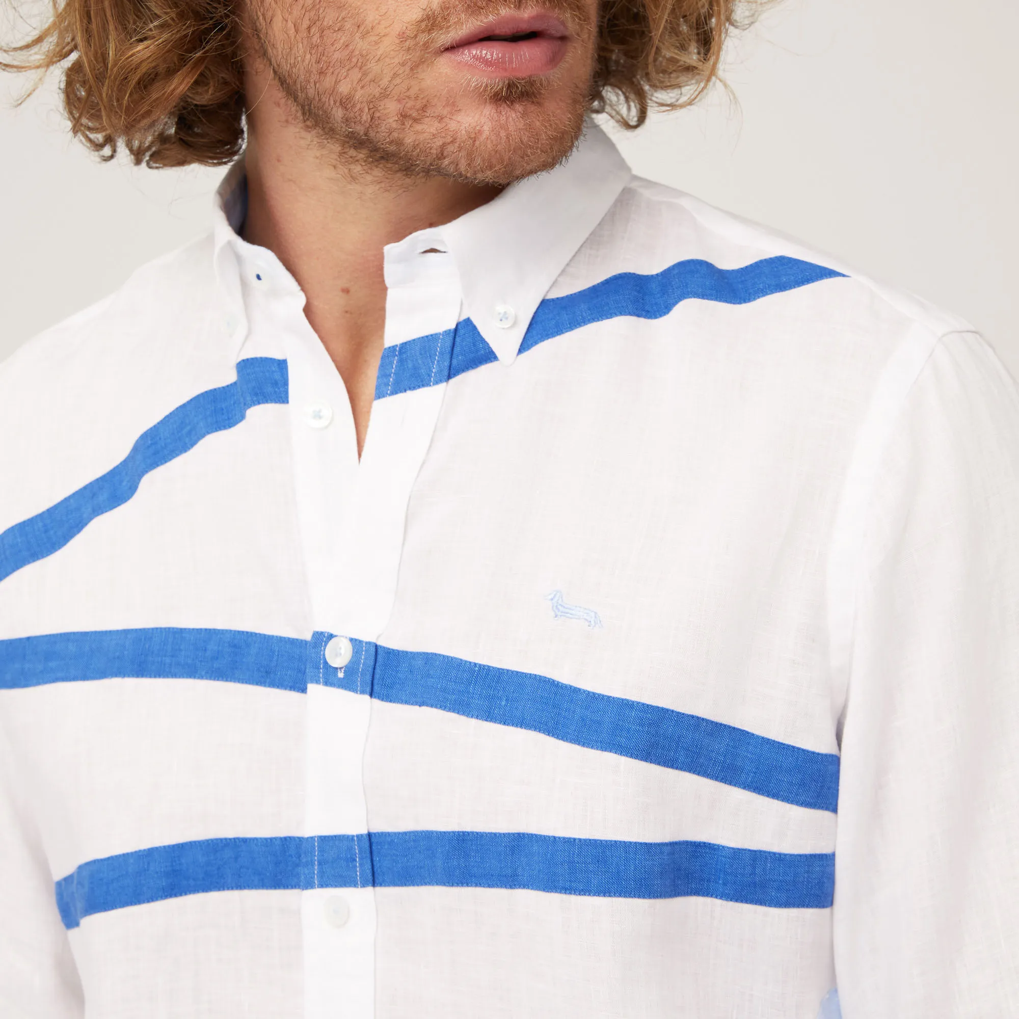 Camicia In Cotone Con Fasce Bicolor in Bianco: Nuovi arrivi Di Lusso | Harmont & Blaine®