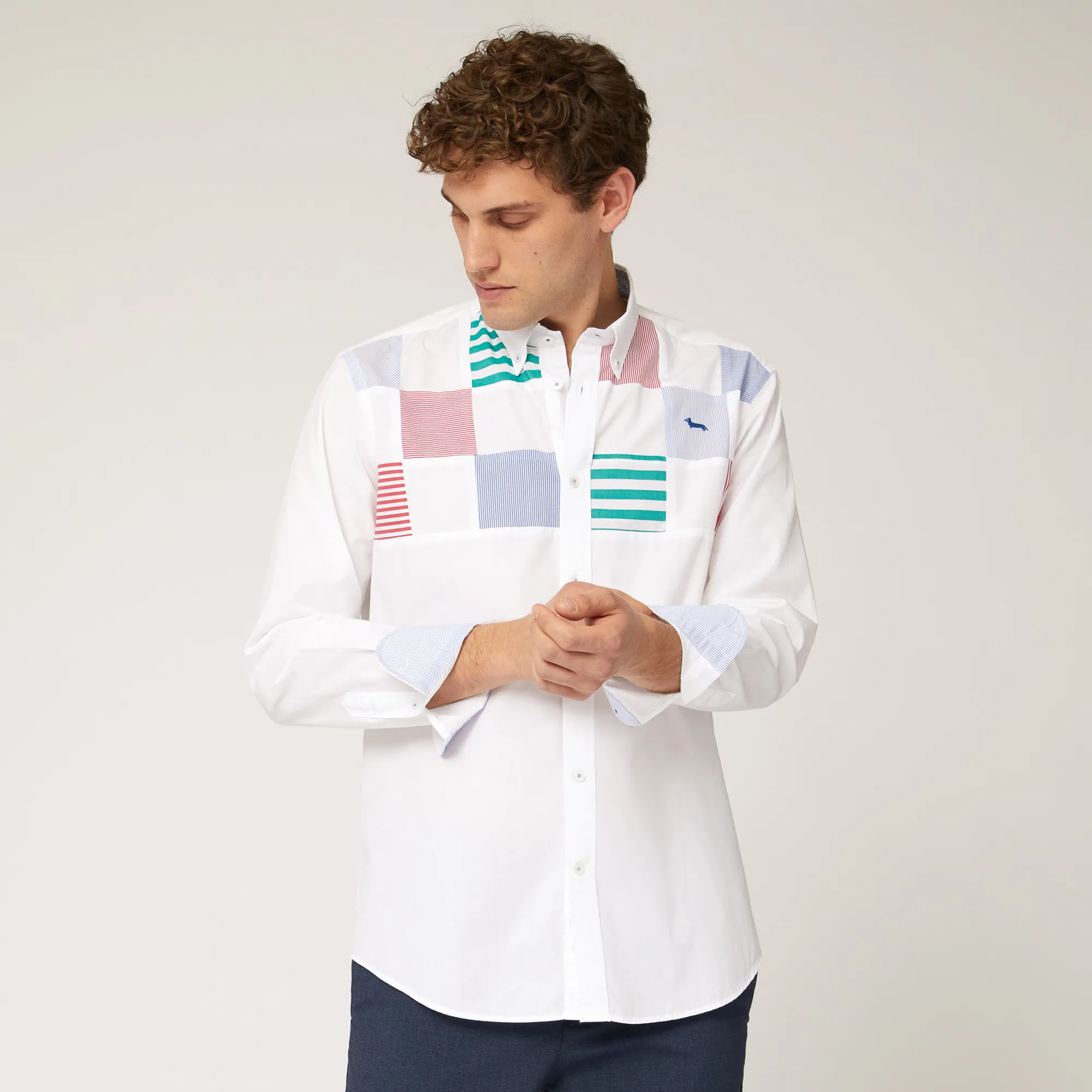 Camicia In Cotone Con Riquadri A Contrasto in Bianco: Nuovi arrivi Di Lusso | Harmont & Blaine®