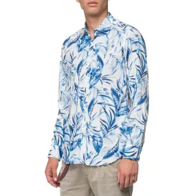 Camicia In Cotone Fiammato Foliage, Bianco