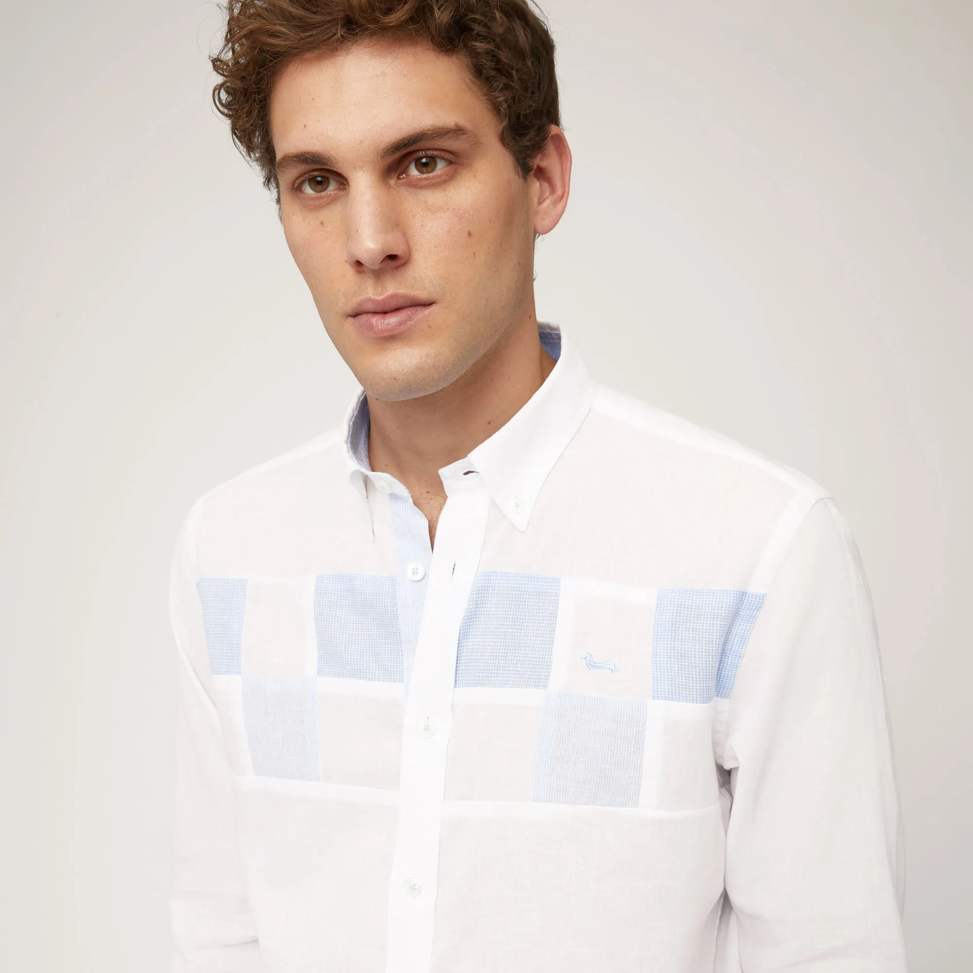 Camicia In Lino E Cotone Con Riquadri A Contrasto in Bianco: Nuovi arrivi Di Lusso | Harmont & Blaine®