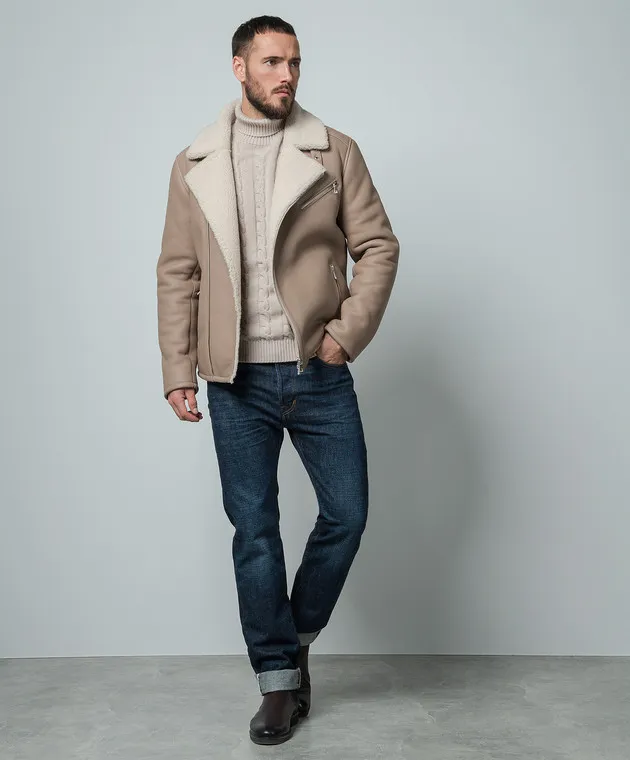 Cashmere&Whiskey Maglione beige realizzato in cashmere con motivo strutturato 80605C