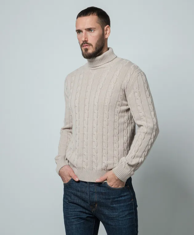 Cashmere&Whiskey Maglione beige realizzato in cashmere con motivo strutturato 80605C