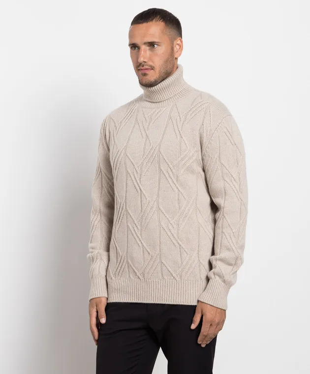 Cashmere&Whiskey Maglione beige realizzato in cashmere con motivo strutturato MU8821305341LO