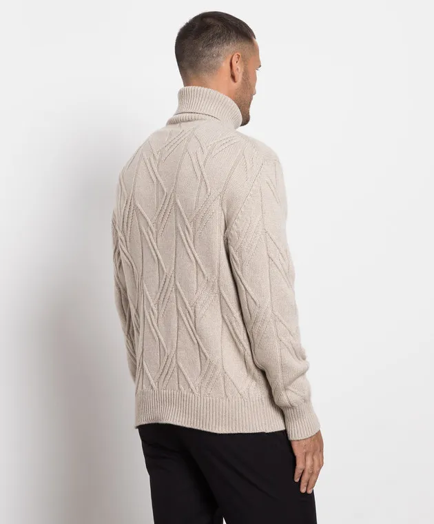 Cashmere&Whiskey Maglione beige realizzato in cashmere con motivo strutturato MU8821305341LO