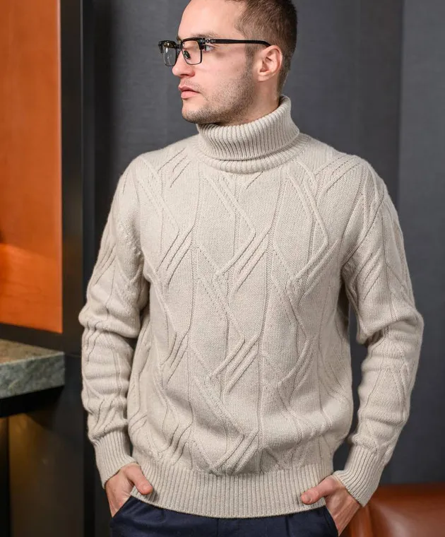 Cashmere&Whiskey Maglione beige realizzato in cashmere con motivo strutturato MU8821305341LO