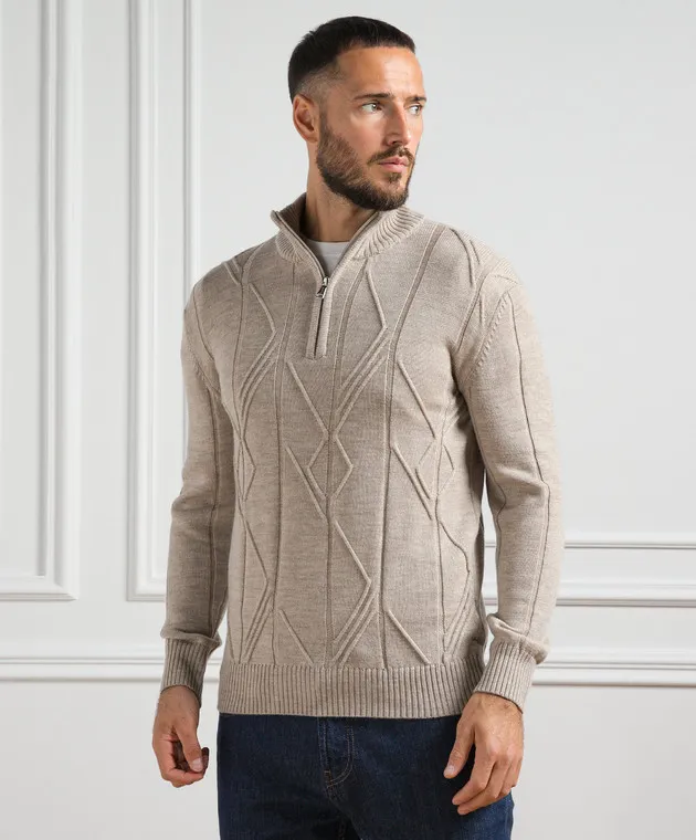 Cashmere&Whiskey Maglione beige realizzato in lana con motivo strutturato PL007