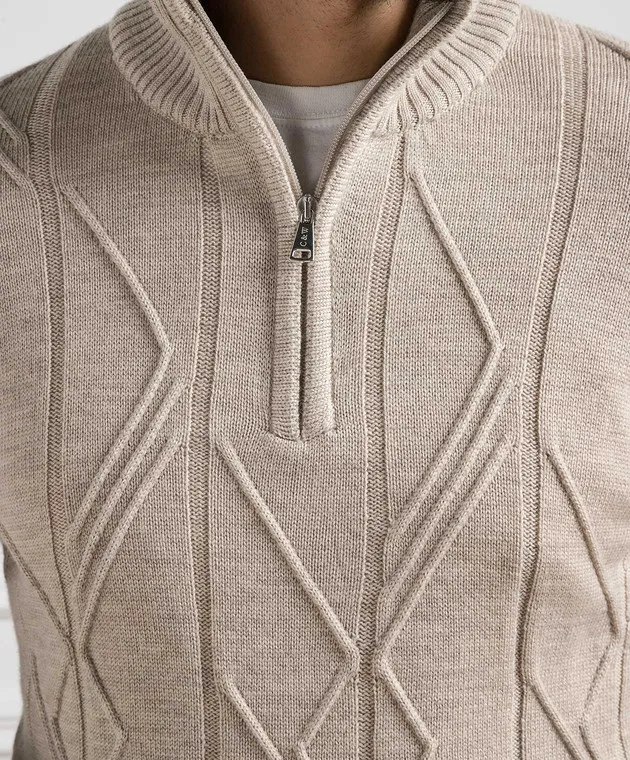 Cashmere&Whiskey Maglione beige realizzato in lana con motivo strutturato PL007