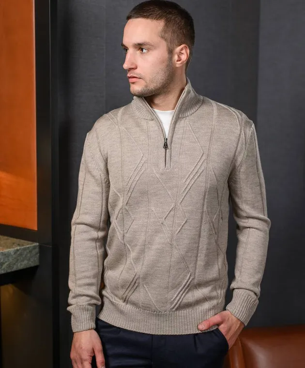 Cashmere&Whiskey Maglione beige realizzato in lana con motivo strutturato PL007