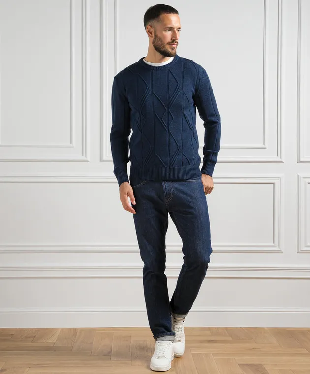 Cashmere&Whiskey Maglione blu realizzato in lana con motivo strutturato PL002