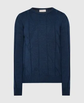 Cashmere&Whiskey Maglione blu realizzato in lana con motivo strutturato PL002