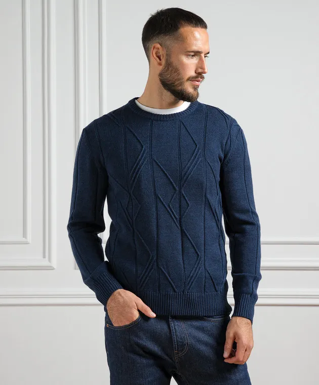 Cashmere&Whiskey Maglione blu realizzato in lana con motivo strutturato PL002