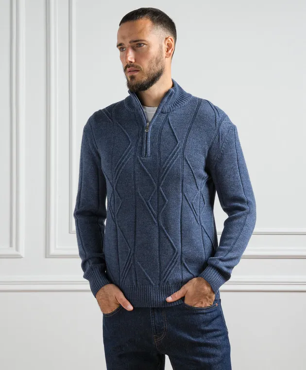 Cashmere&Whiskey Maglione blu realizzato in lana con motivo strutturato PL007