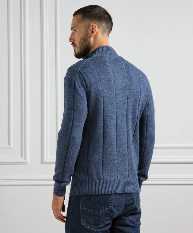 Cashmere&Whiskey Maglione blu realizzato in lana con motivo strutturato PL007