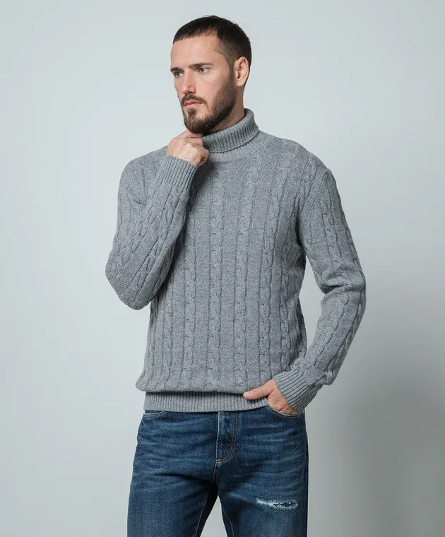 Cashmere&Whiskey Maglione grigio realizzato in cashmere con motivo strutturato 80605C