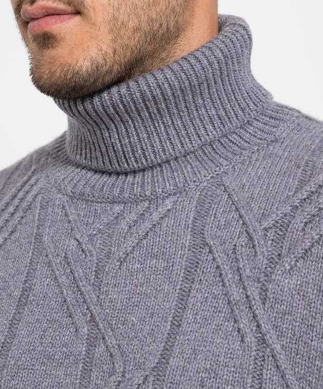 Cashmere&Whiskey Maglione grigio realizzato in cashmere con motivo strutturato MU8821305341LO