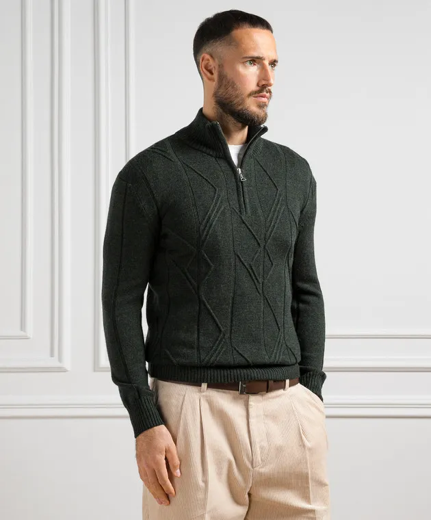 Cashmere&Whiskey Maglione verde realizzato in lana con motivo strutturato PL007