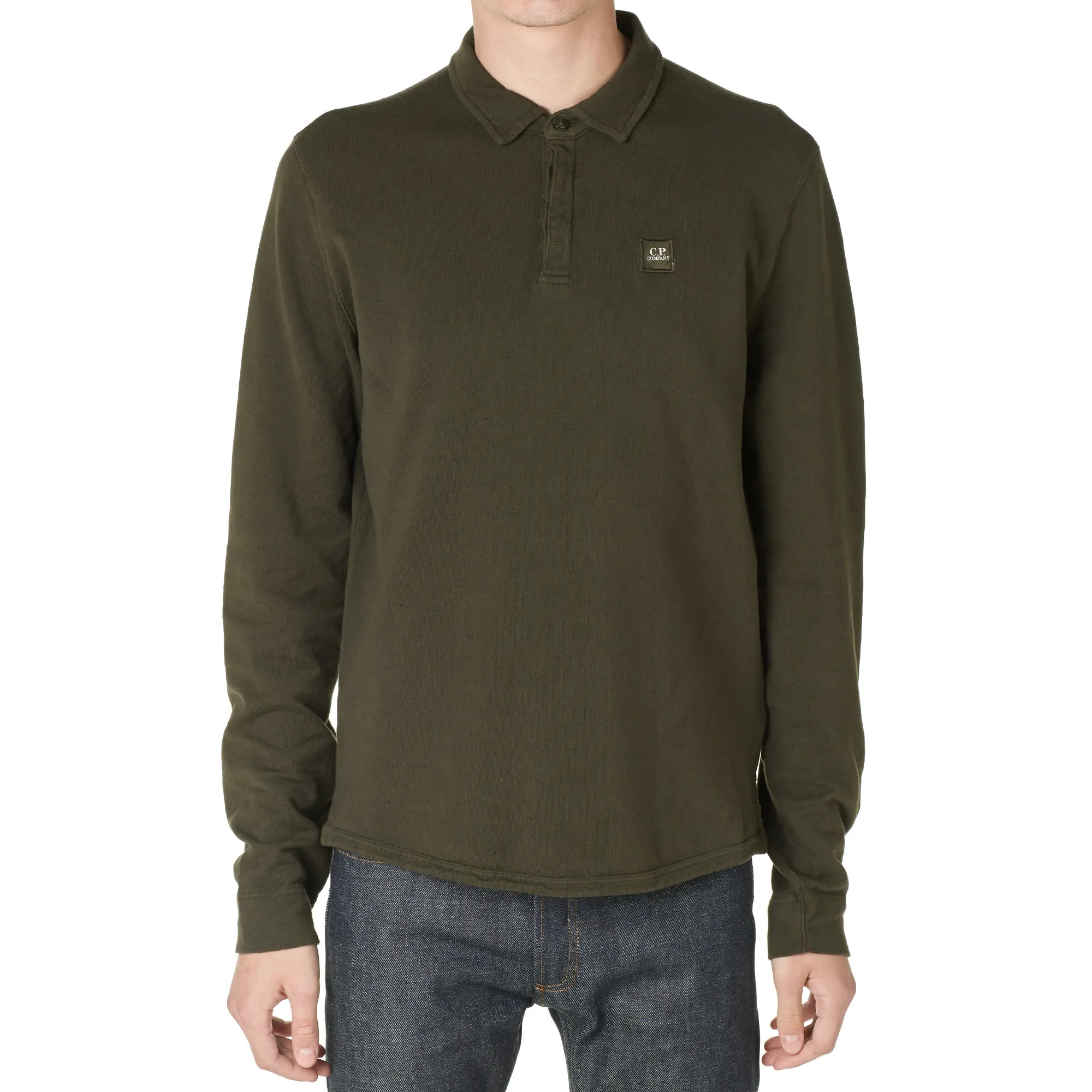 C.P. Company Long Sleeve Cotton Felpa PoloOlive