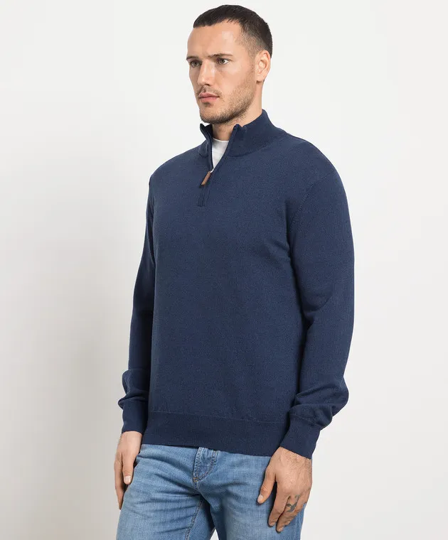 D'Uomo Milano Maglione blu in lana e cashmere 907N