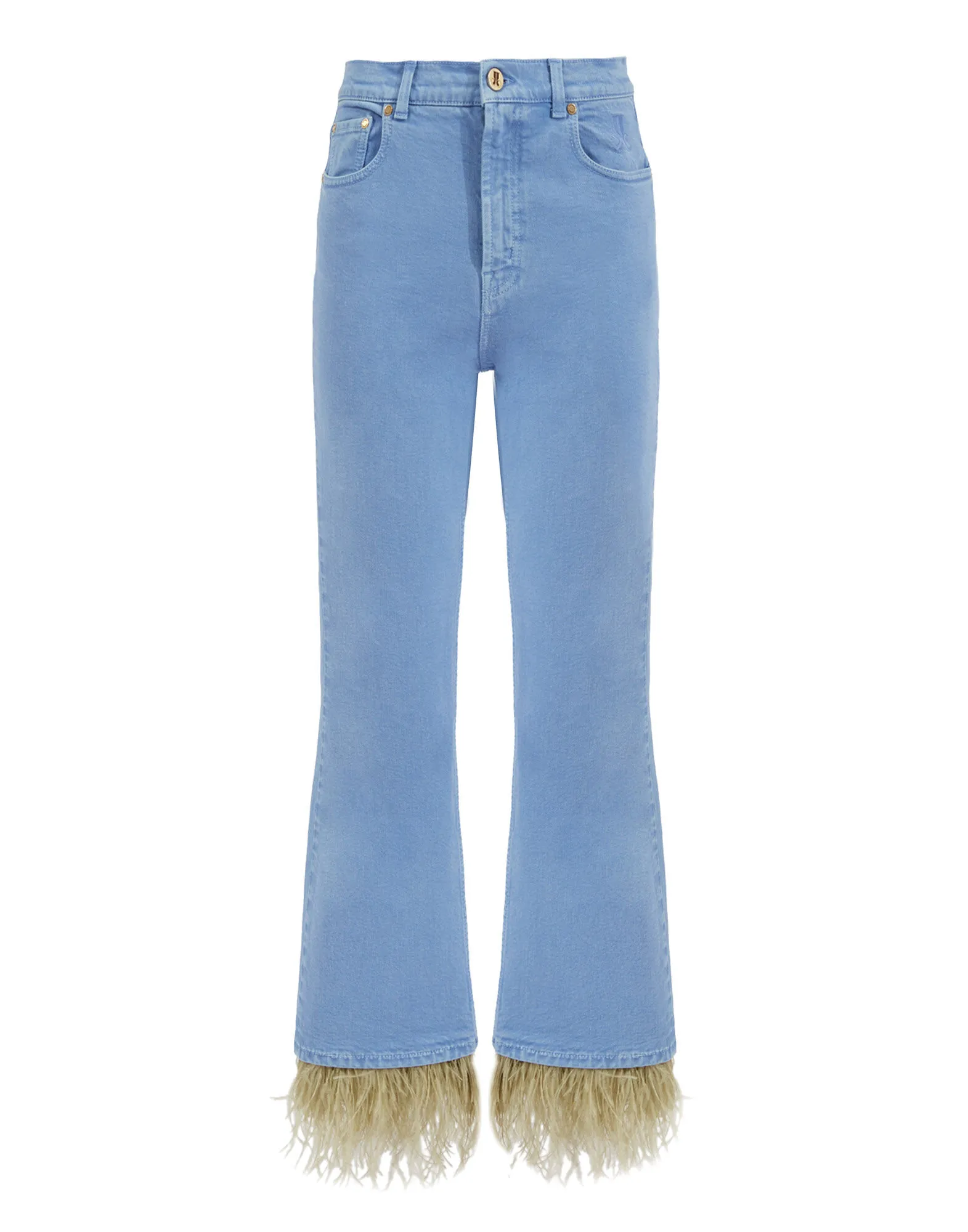 Fancy Crop Jeans (With Feathers) in Light Blue for Women | La DoubleJ