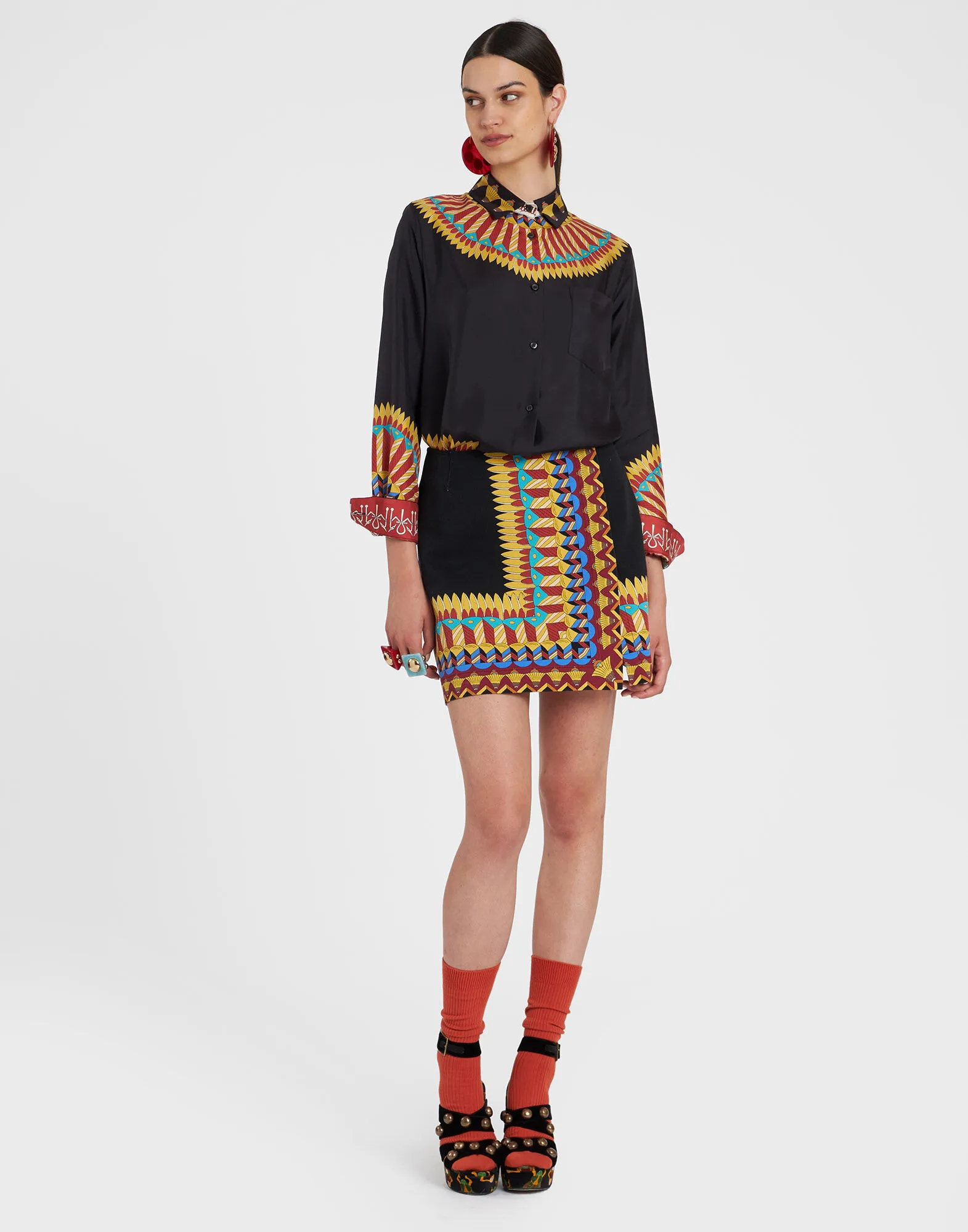 Foulard Mini Skirt in Delta Placée Black for Women | La DoubleJ