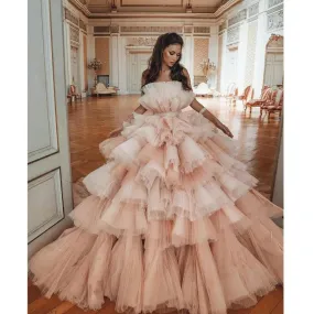 Haute Couture Abito da sposa in tulle con volant Extra Lush Abito da ballo di lusso a strati Puffy Tulle Abiti senza spalline Ab