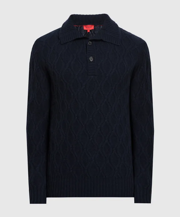 ISAIA Maglione in cashmere blu con motivo strutturato MG8203Y0443