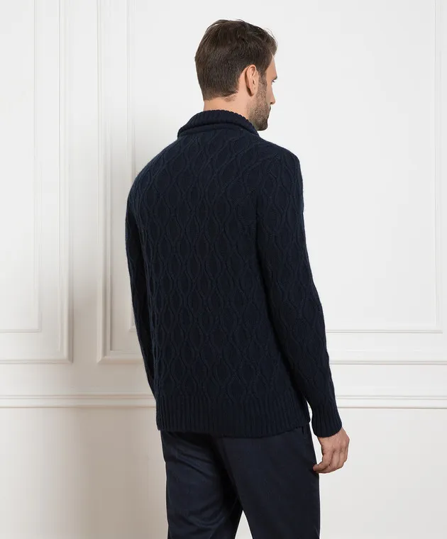 ISAIA Maglione in cashmere blu con motivo strutturato MG8203Y0443