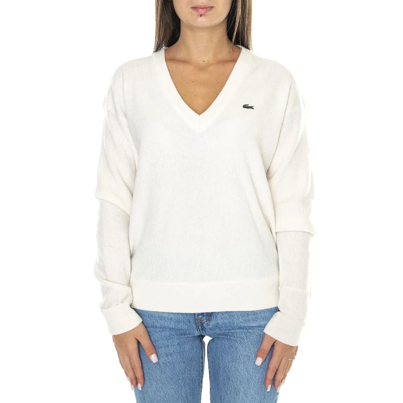 Lacoste Pullover AF9554-70V - Maglione Donna Bianco    