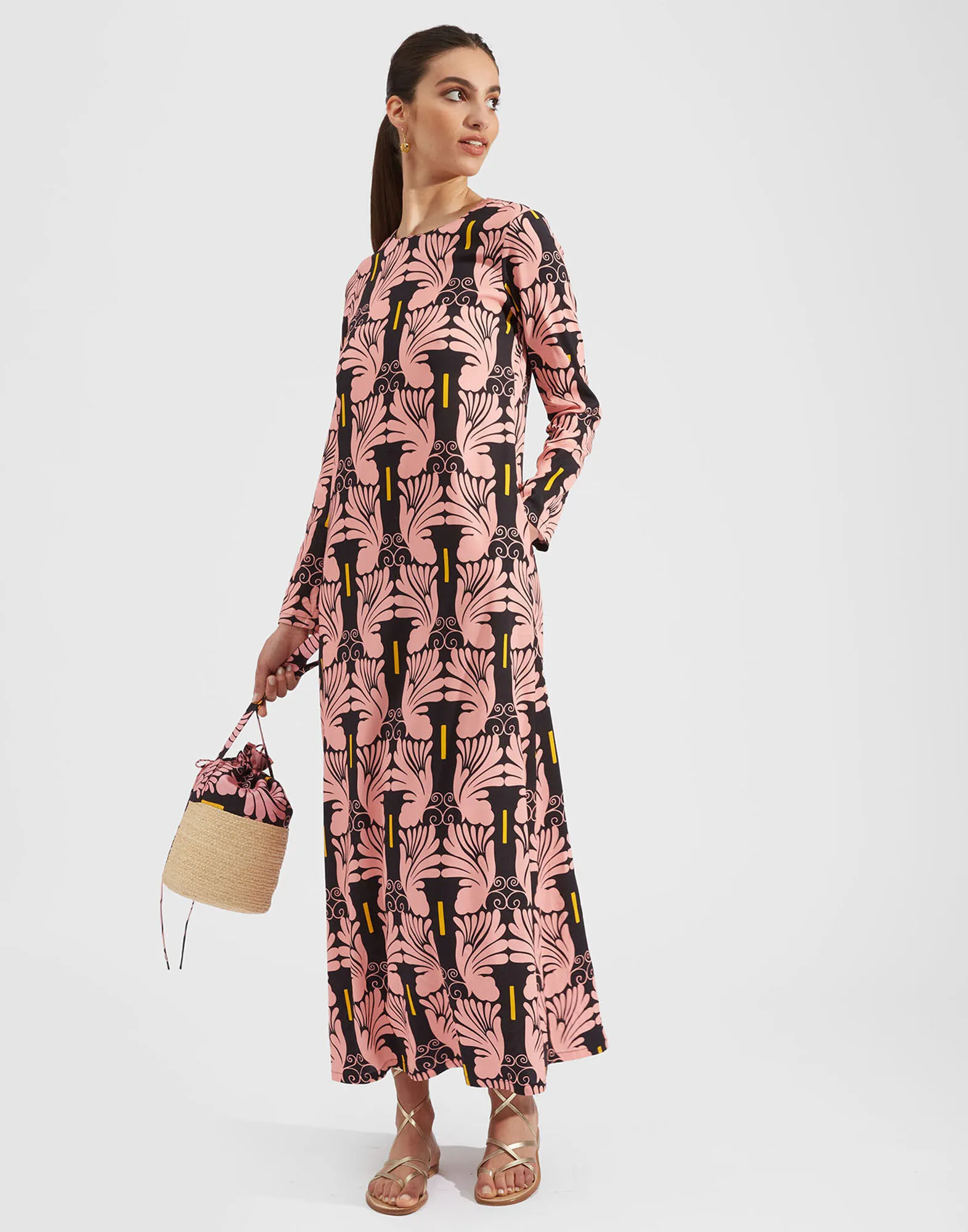 Long Sleeve Swing Dress in Ali Rosa for Women | La DoubleJ