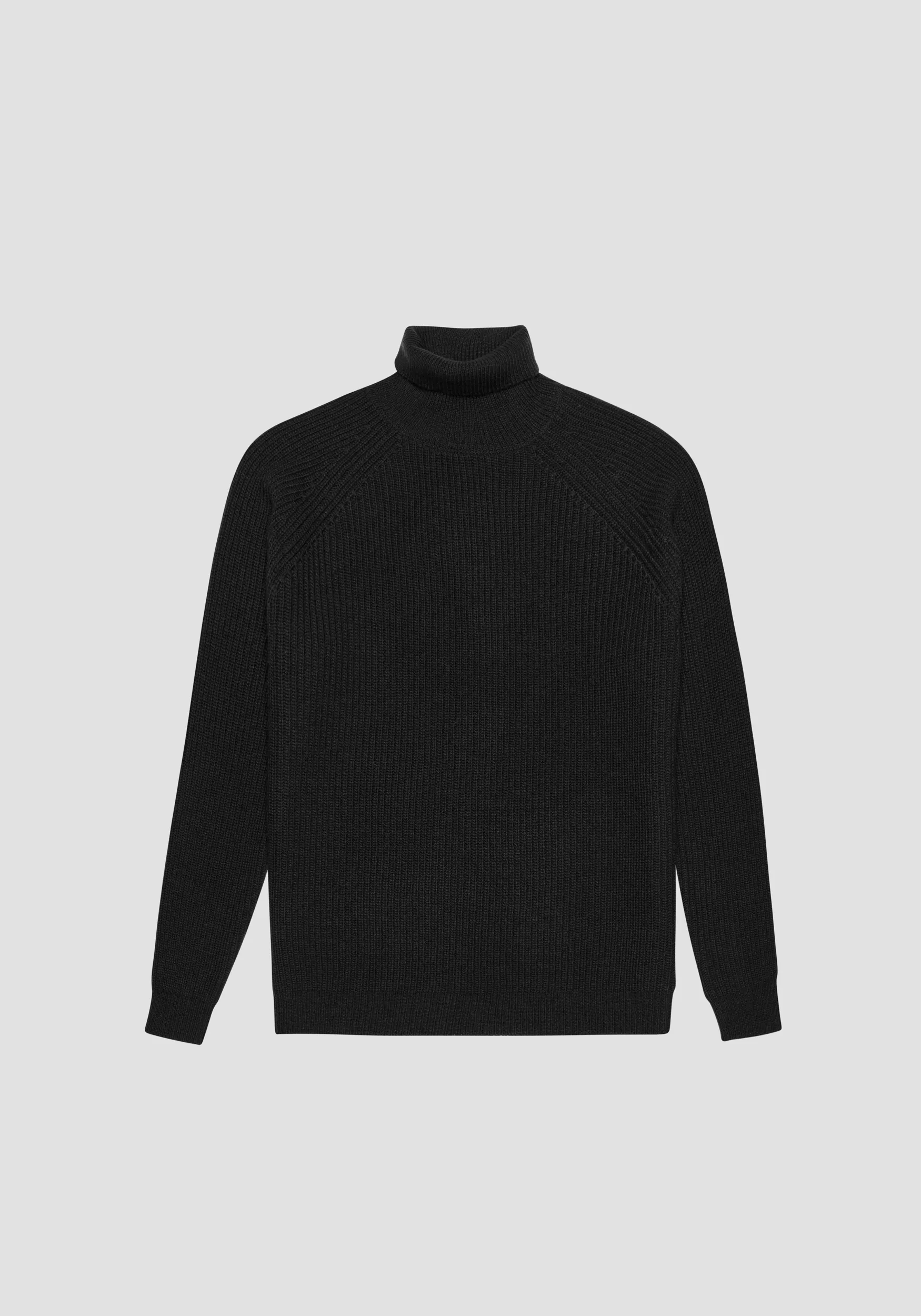 MAGLIONE COLLO ALTO NERO REGULAR FIT MISTO LANA