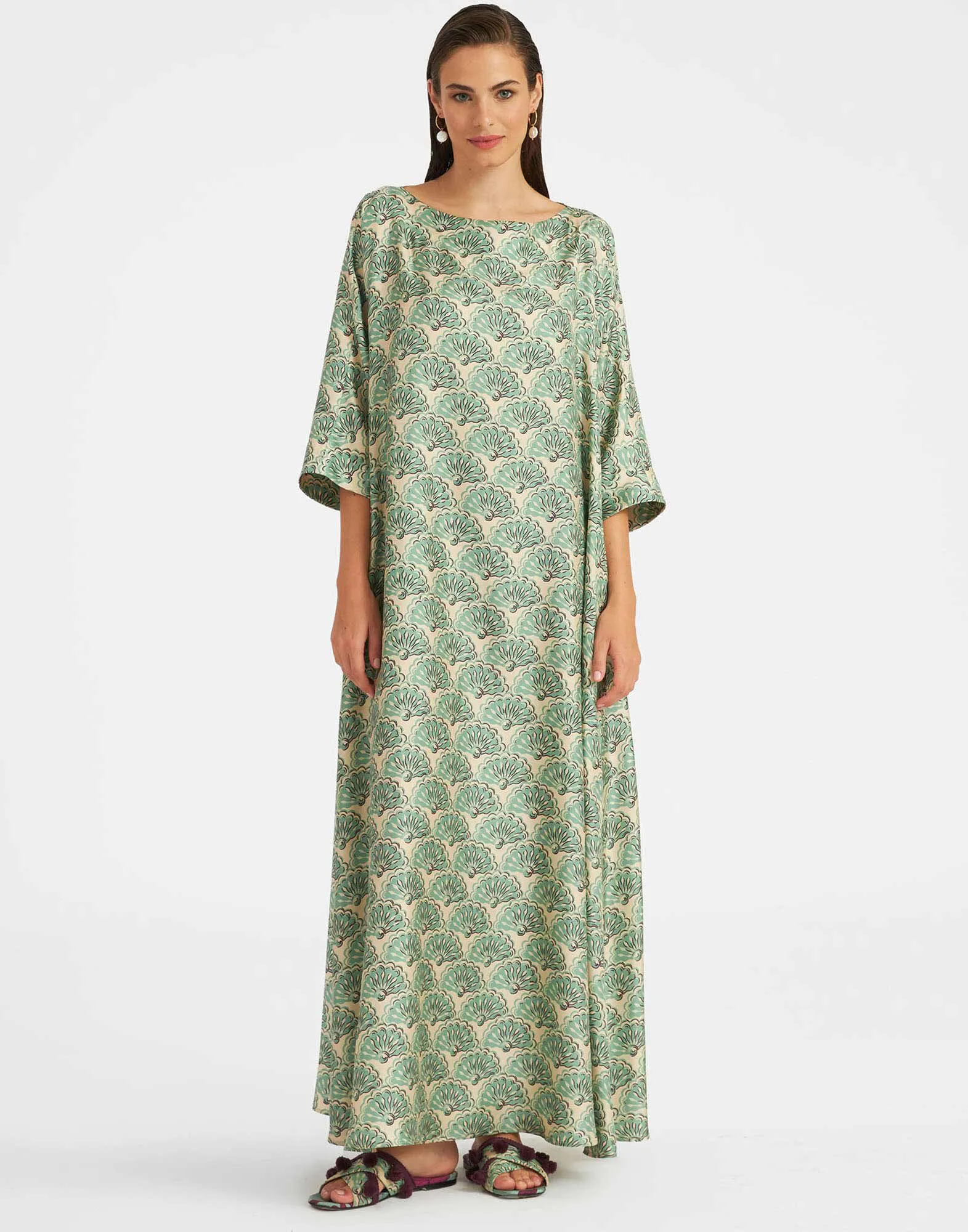 Muumuu Dress Round Neck in Fans Mint for Women | La DoubleJ