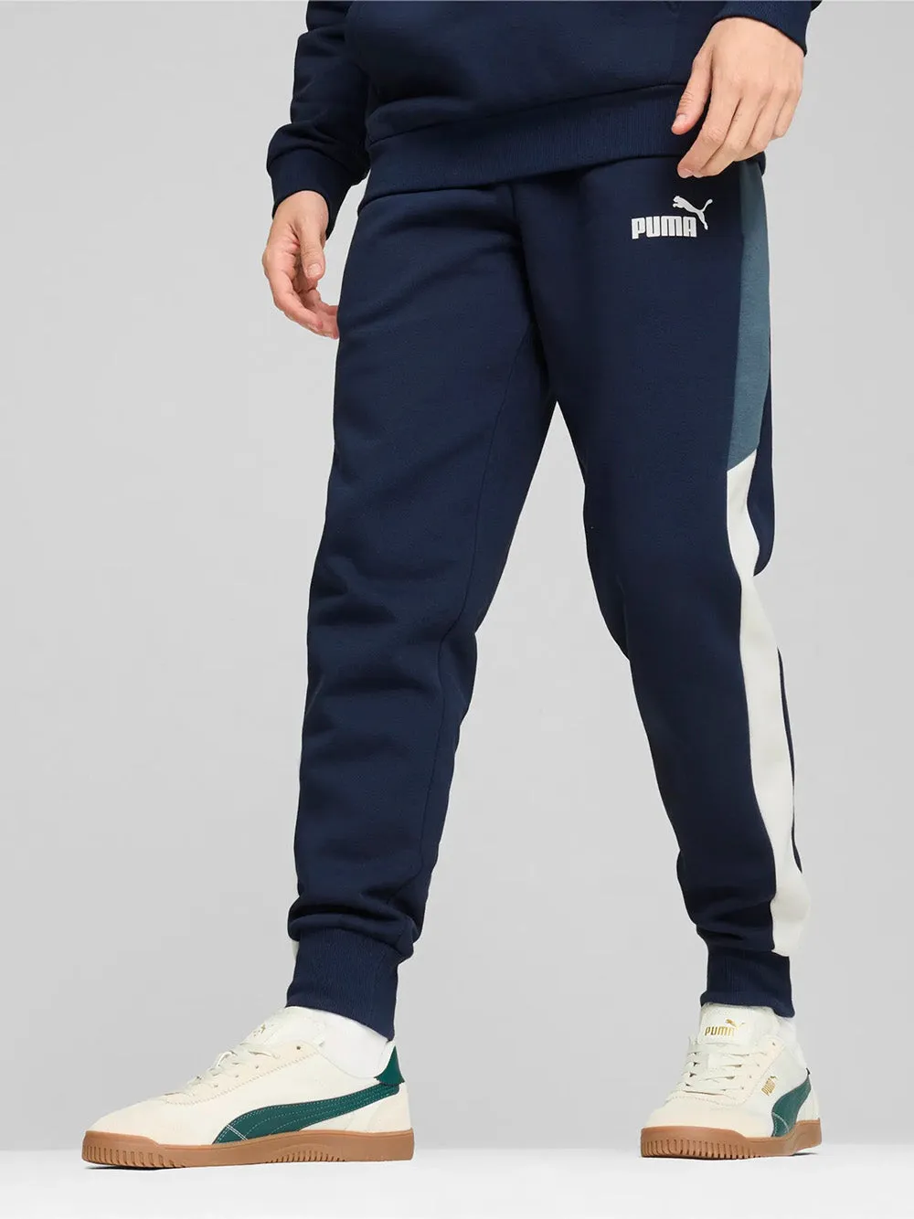 Pantalone Puma in felpa Power Colorblock blu avio bianco 681735-14