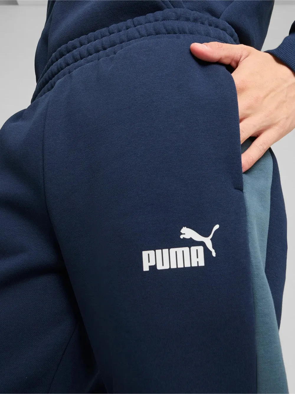 Pantalone Puma in felpa Power Colorblock blu avio bianco 681735-14