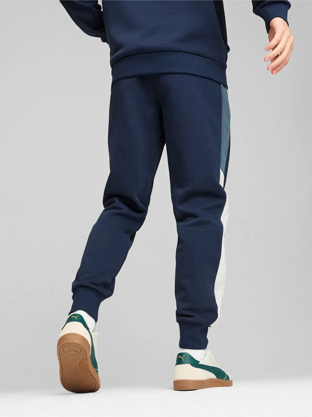 Pantalone Puma in felpa Power Colorblock blu avio bianco 681735-14